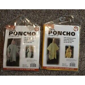 2 Boulder Creek Vinyl Rain Storm Gear Ponchos 50" x 80" Olive, Yellow Raingear